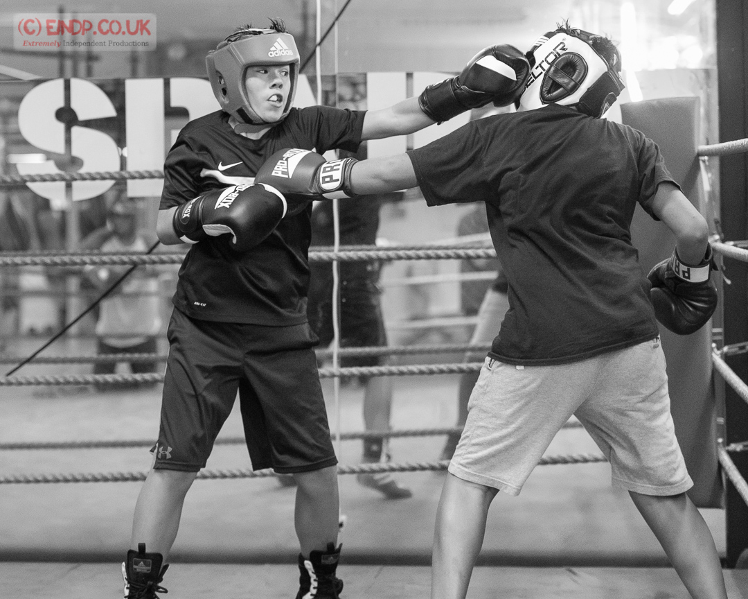 Photography: catching a glove landing during sparring at Sparta, Grangemouth.